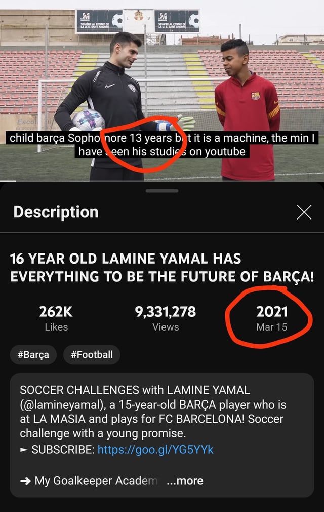 صورة من مقطع فيديو ليامال عام 201 كان عمره 13 عاما فقط.